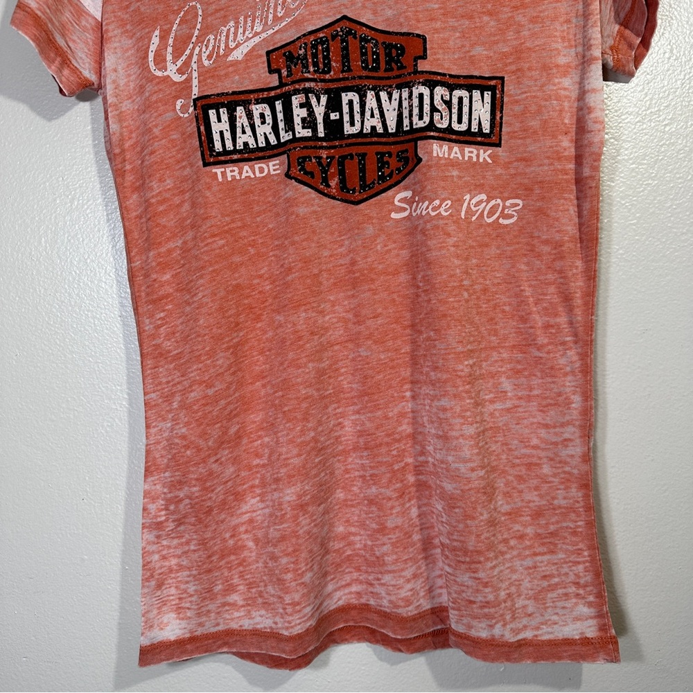 Harley-Davidson Womens Medium Genuine Oil Can Burnout Tee Vintage Orange - Picture 4 of 8